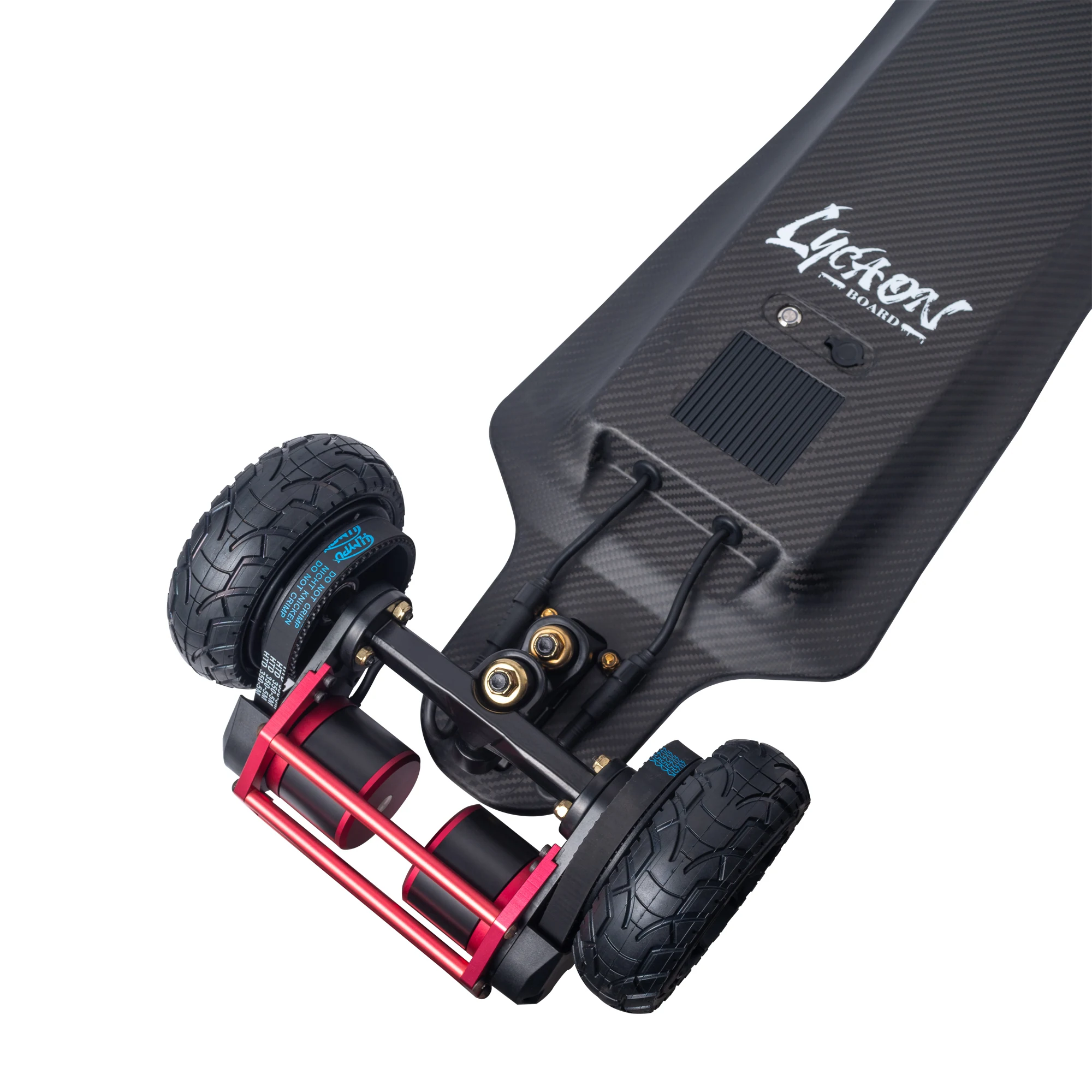 Close-up of the Lycaon TRX dual motor assembly and red rear guard