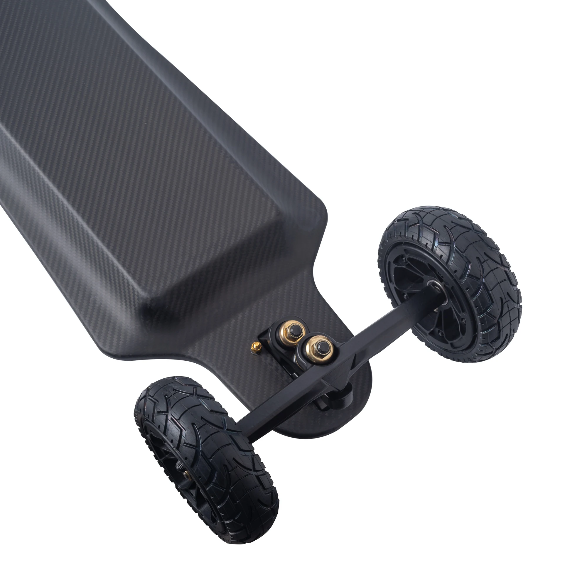Carbon-fiber deck finish and front truck of the Lycaon TRX